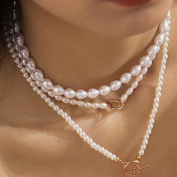 Women Trendy Pearl Chain  Pearl Pendant Pearl Choker Necklace - Picture 4 of 5